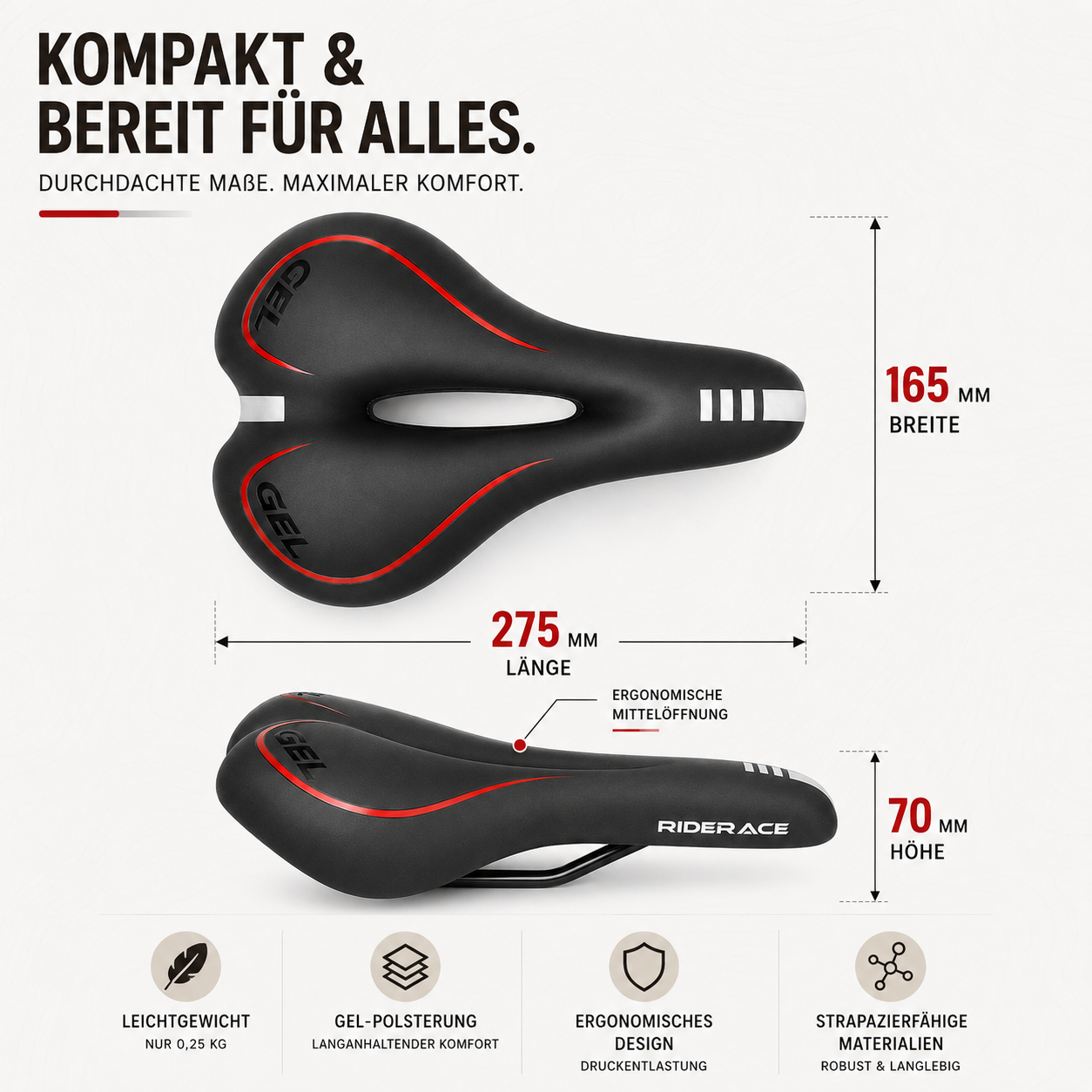 Fahrradsattel Gel MTB – SpeedGel Komfortsitz für Herren & Damen