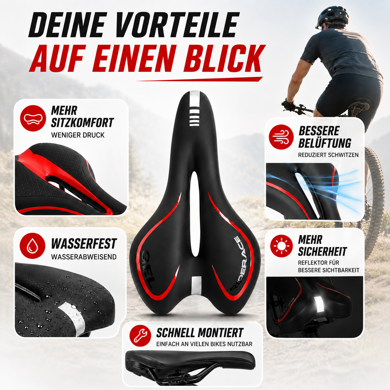 Fahrradsattel Gel MTB – SpeedGel Komfortsitz für Herren & Damen