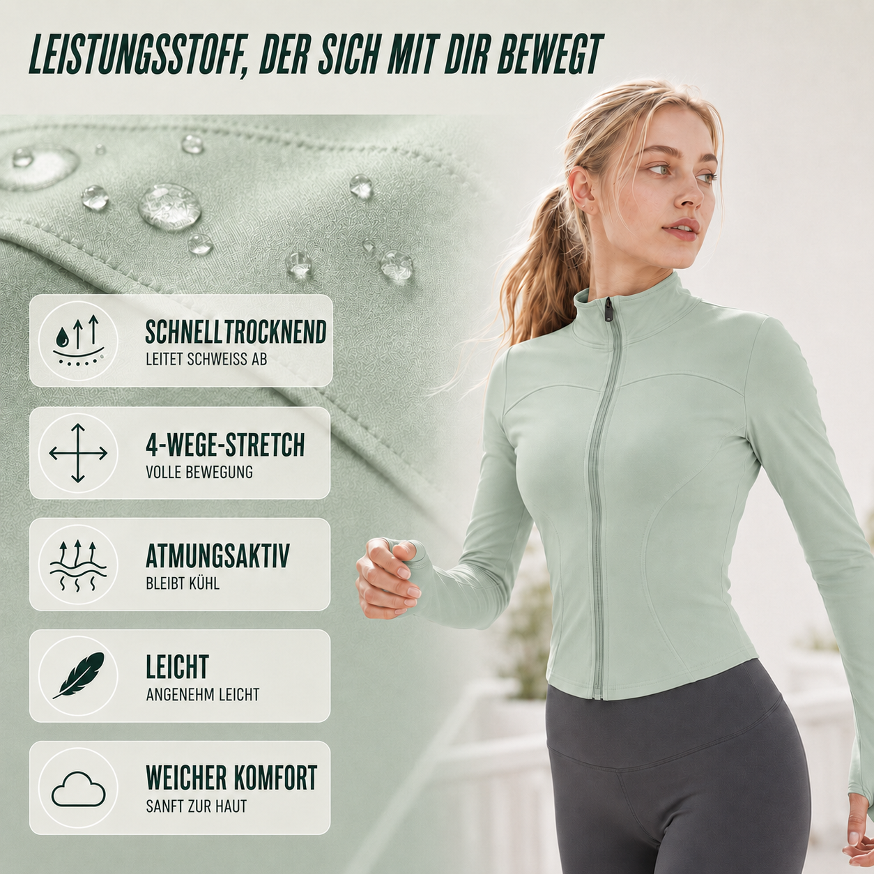Nordspur | Fluxara Langarm-Trainings-Zip-Jacke figurbetont