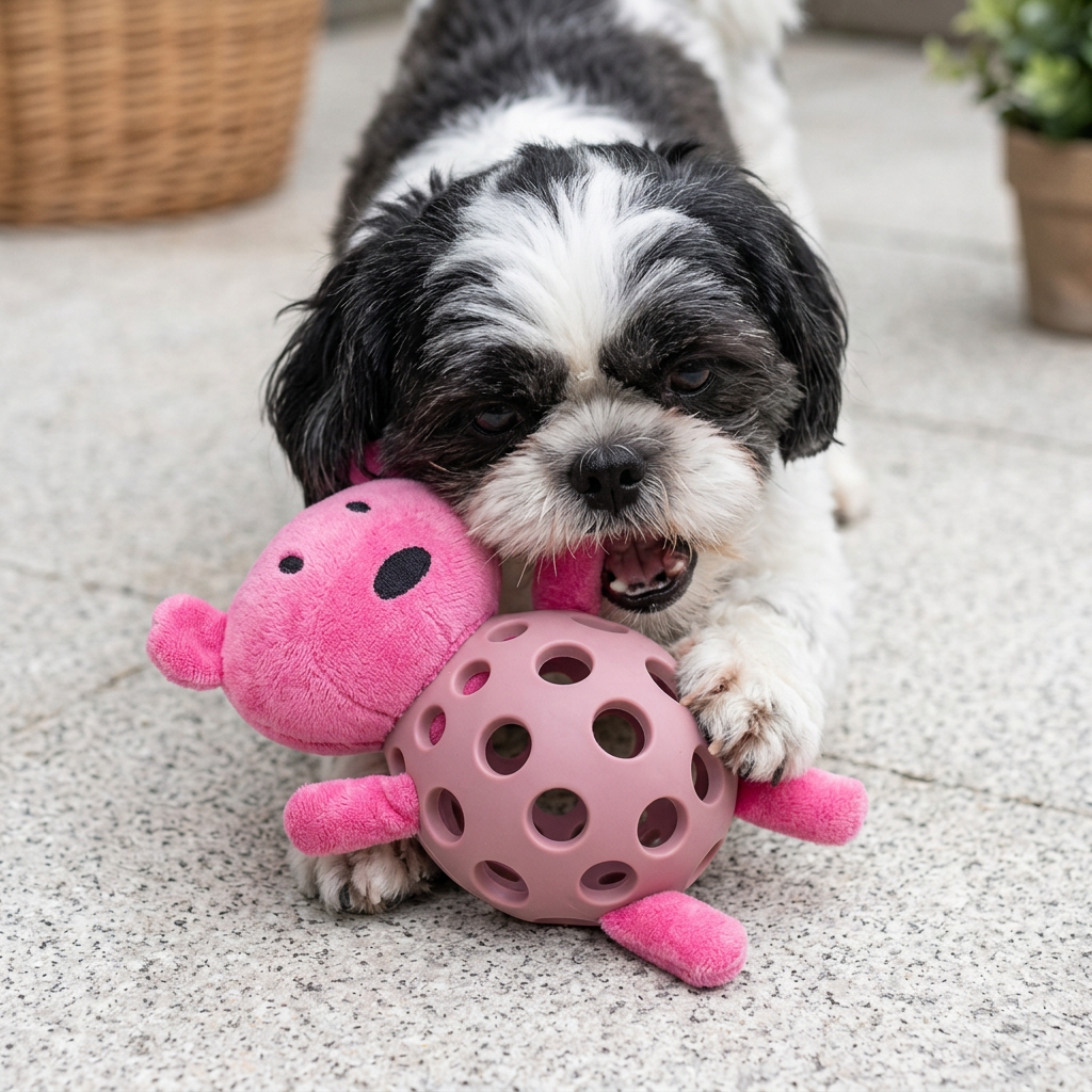 2-in-1 Bären-Hundespielzeug – Quietschender Plüsch & Zahnpflege-Kauball