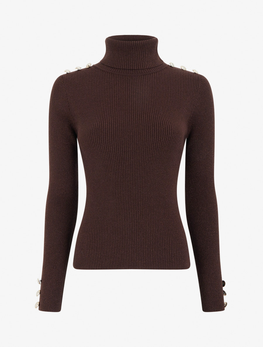 Pullover mit Glitzer-Strick Rollkragen