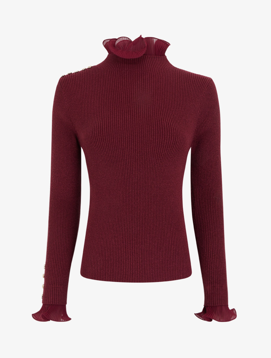 Glitzerpullover mit plissierten Rüschen - Bordeaux