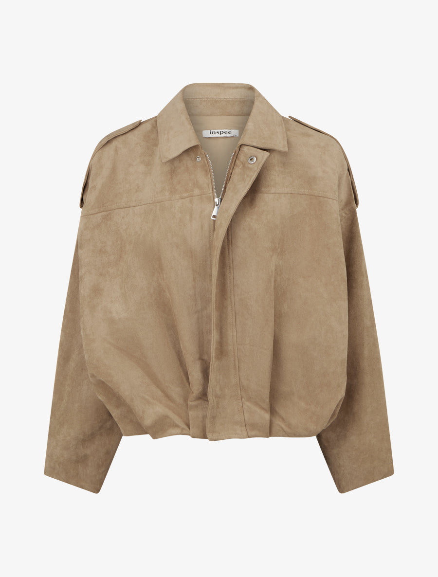 Bomber in Wildlederoptik mit Schulterklappen - Taupe