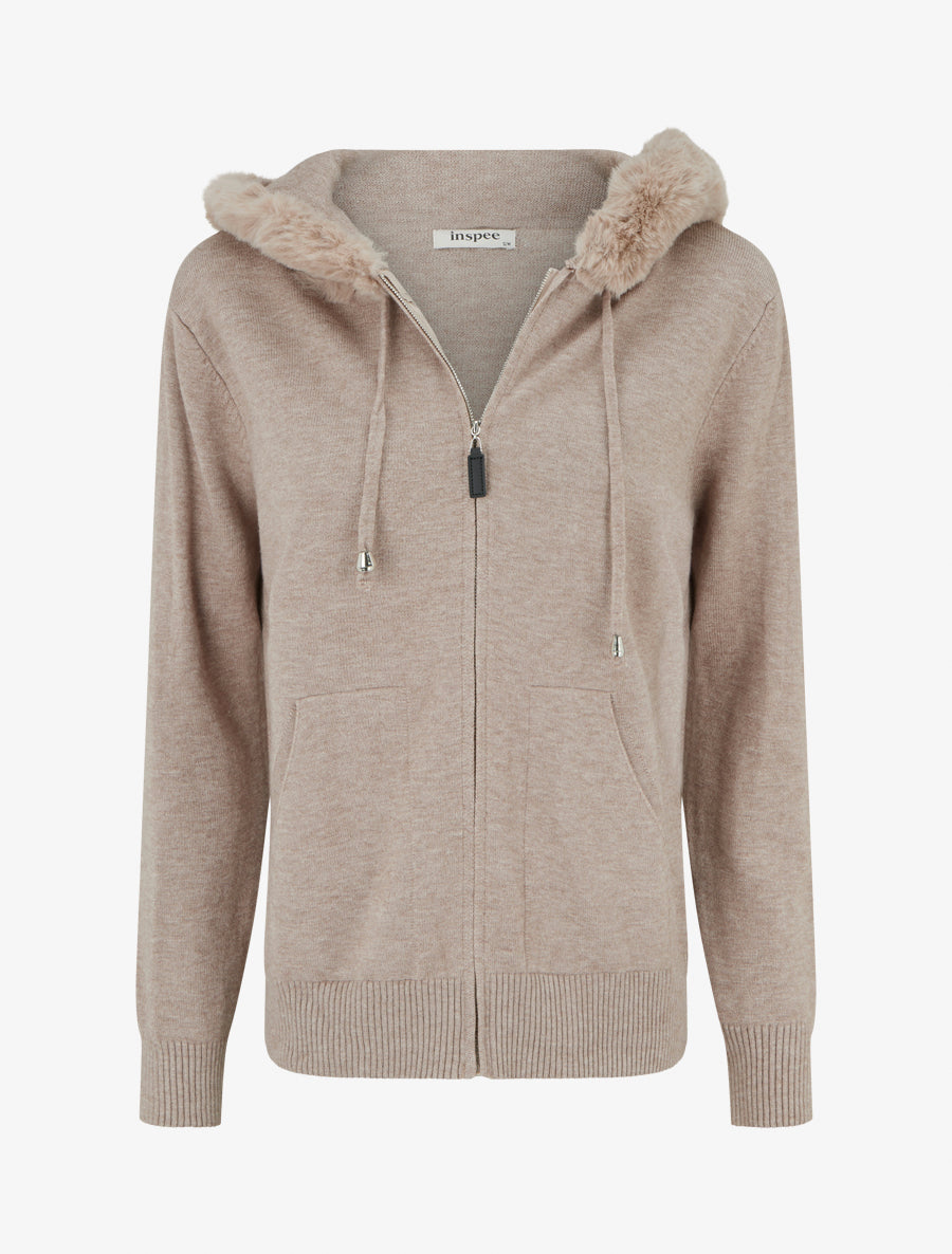 Sweat-Kapuzenjacke mit Kunstfell