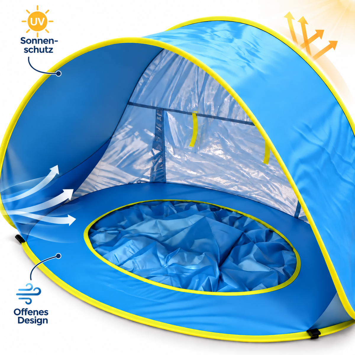 Nordspur | 3-in-1 Baby Strandmuschel mit Planschbecken | UPF 50+ Pop-Up Sonnenschutz