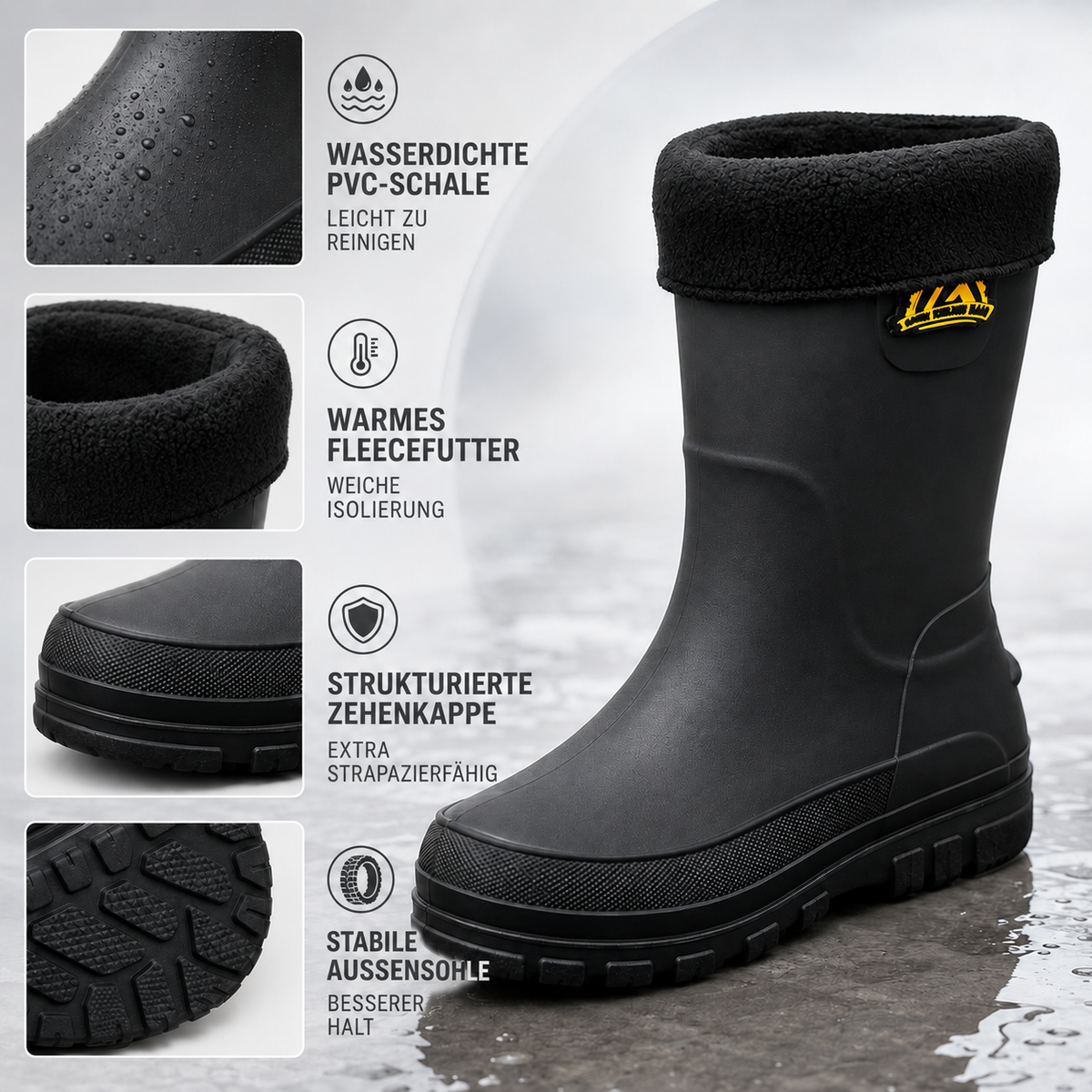 Gummistiefel Herren Schwarz – Isolierte Regenstiefel