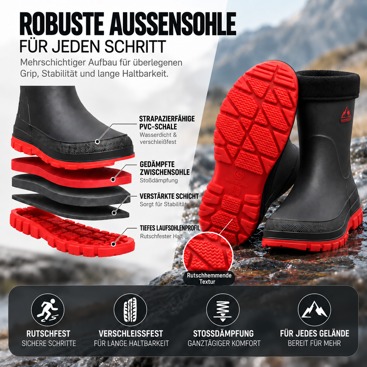 Gummistiefel Herren Schwarz – Isolierte Regenstiefel