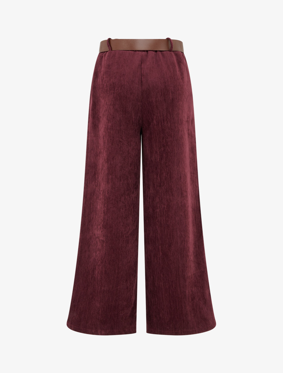 Samtcordhose mit weitem Schnitt - Weinrot