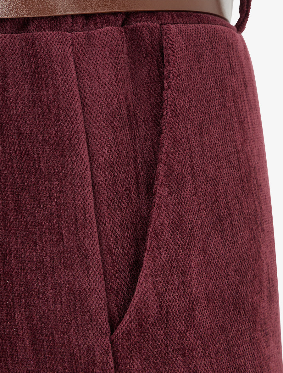Samtcordhose mit weitem Schnitt - Weinrot