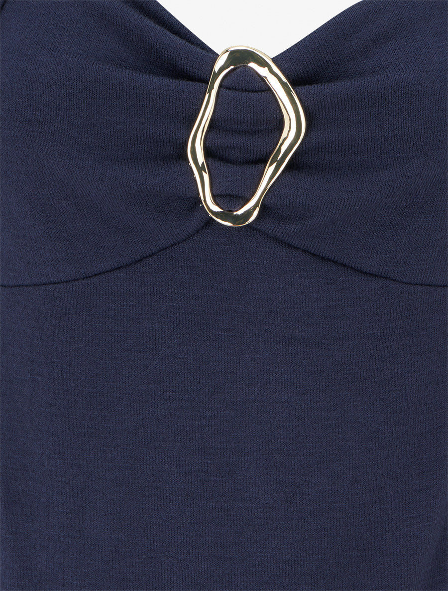 Pull drapé à bijou col carré