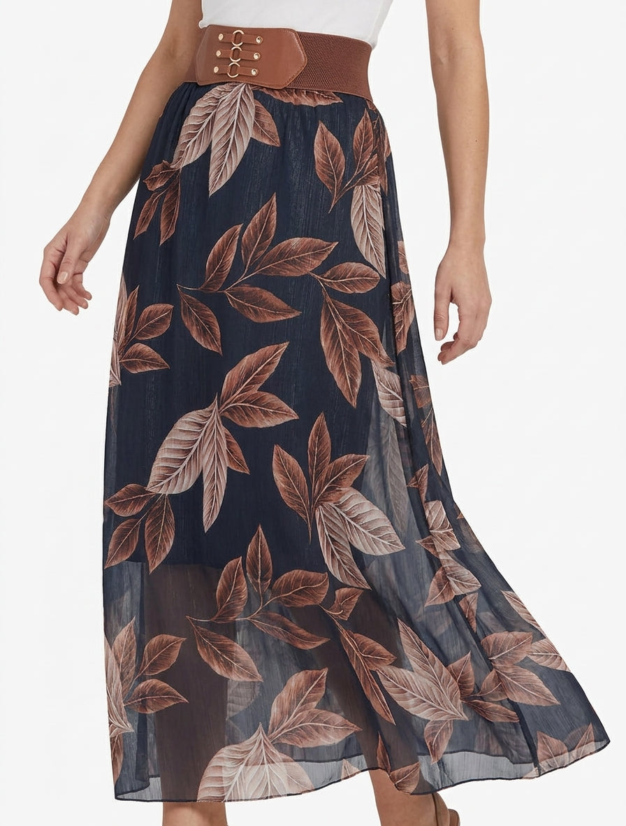 Weit ausgestellter langer Rock mit hoher Taille