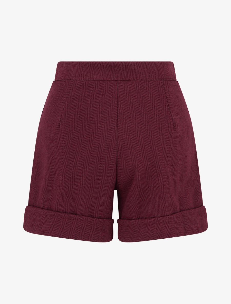 Gerade Shorts mit hoher Taille und Gürtelschlaufen - Weinrot