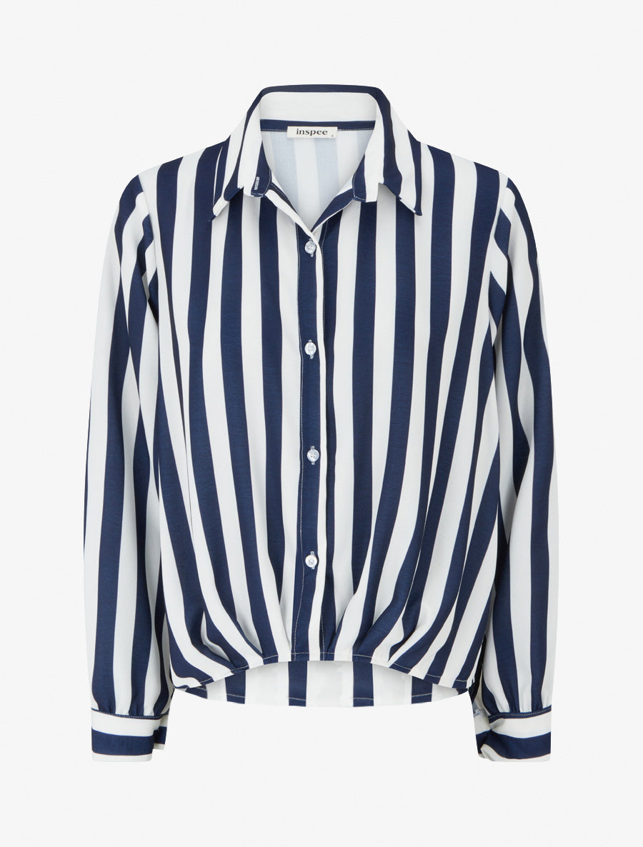 Gestreifte Hemdbluse mit Stehkragen