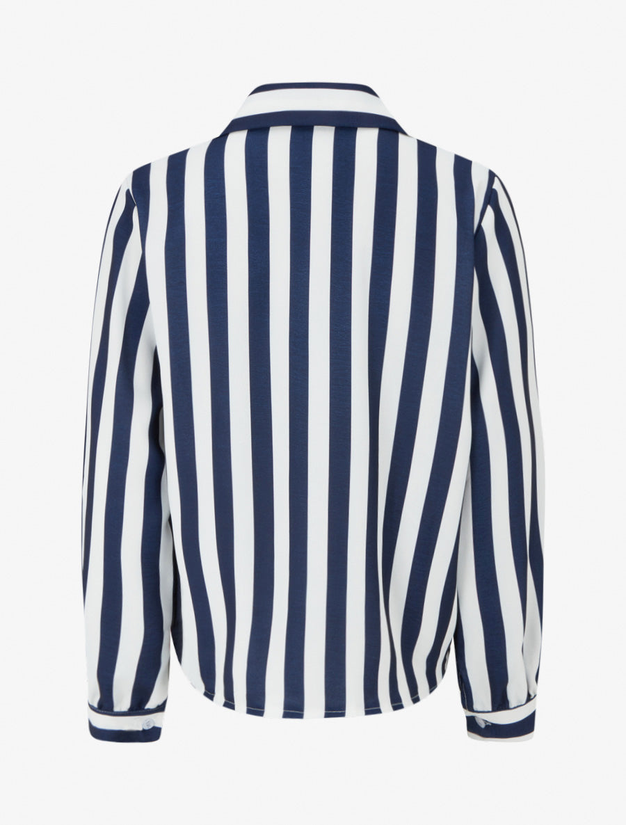 Gestreifte Hemdbluse mit Stehkragen