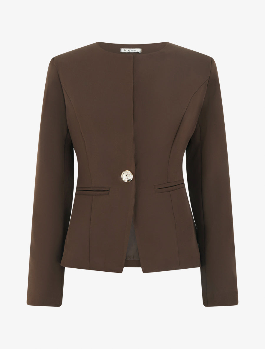 Taillierte Jacke mit Rundhalsausschnitt und Schulterpolstern