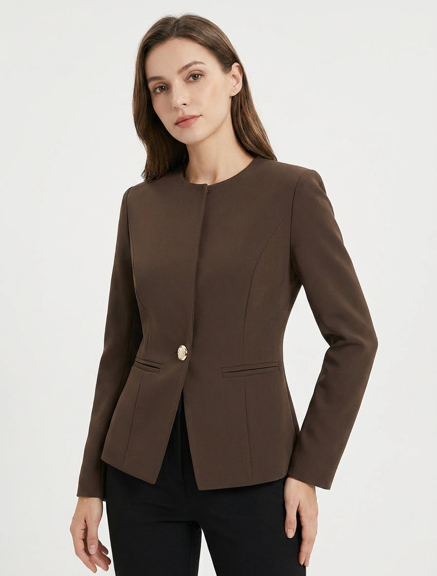Taillierte Jacke mit Rundhalsausschnitt und Schulterpolstern