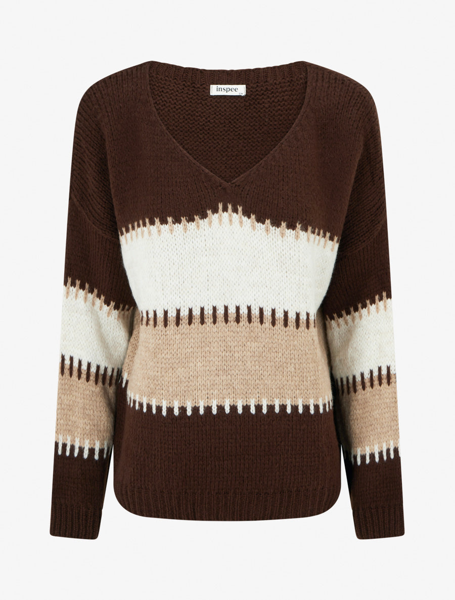 Weiter Strickpullover mit Streifenmuster