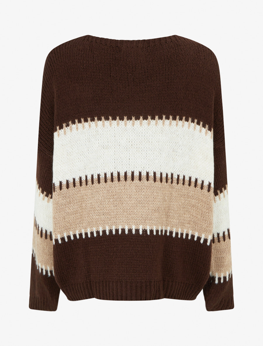 Weiter Strickpullover mit Streifenmuster