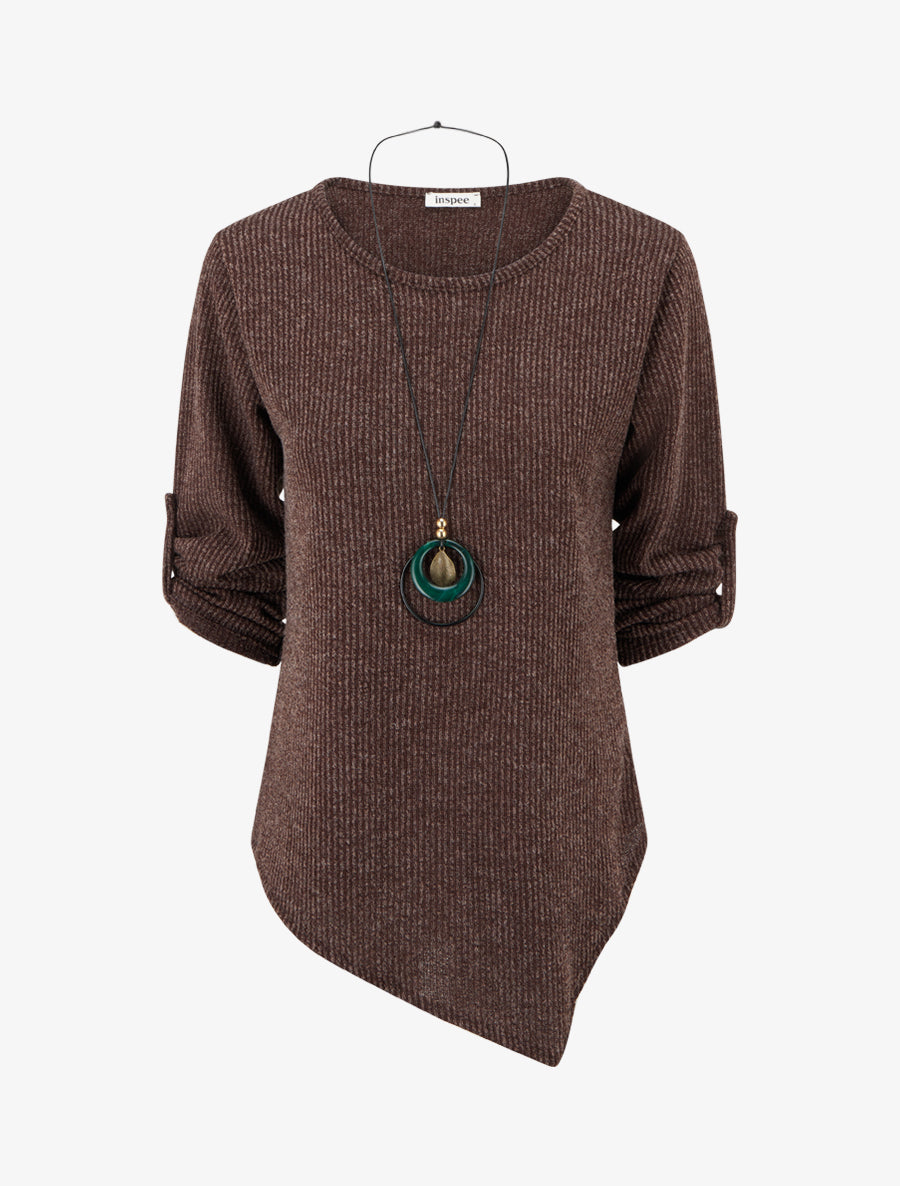 Gerippter Pullover mit Rundhalsausschnitt