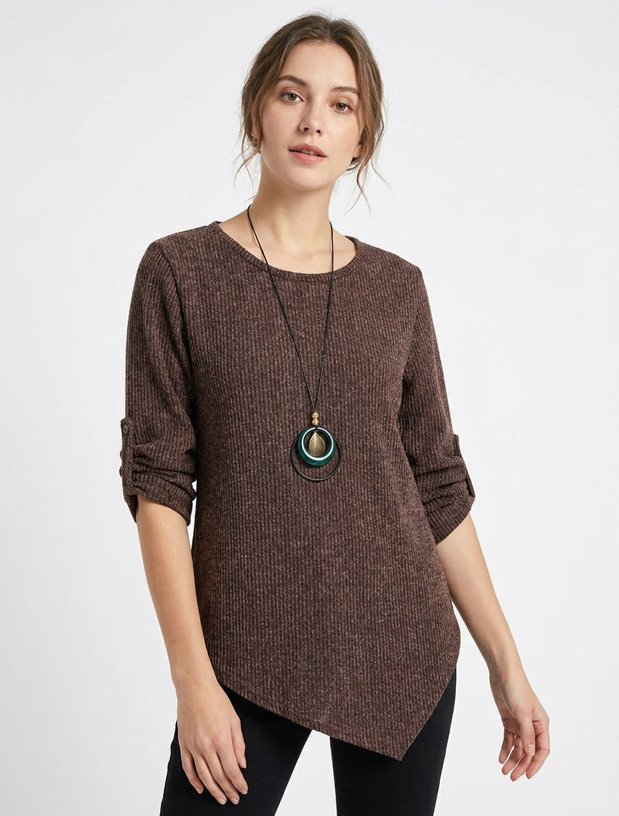 Gerippter Pullover mit Rundhalsausschnitt