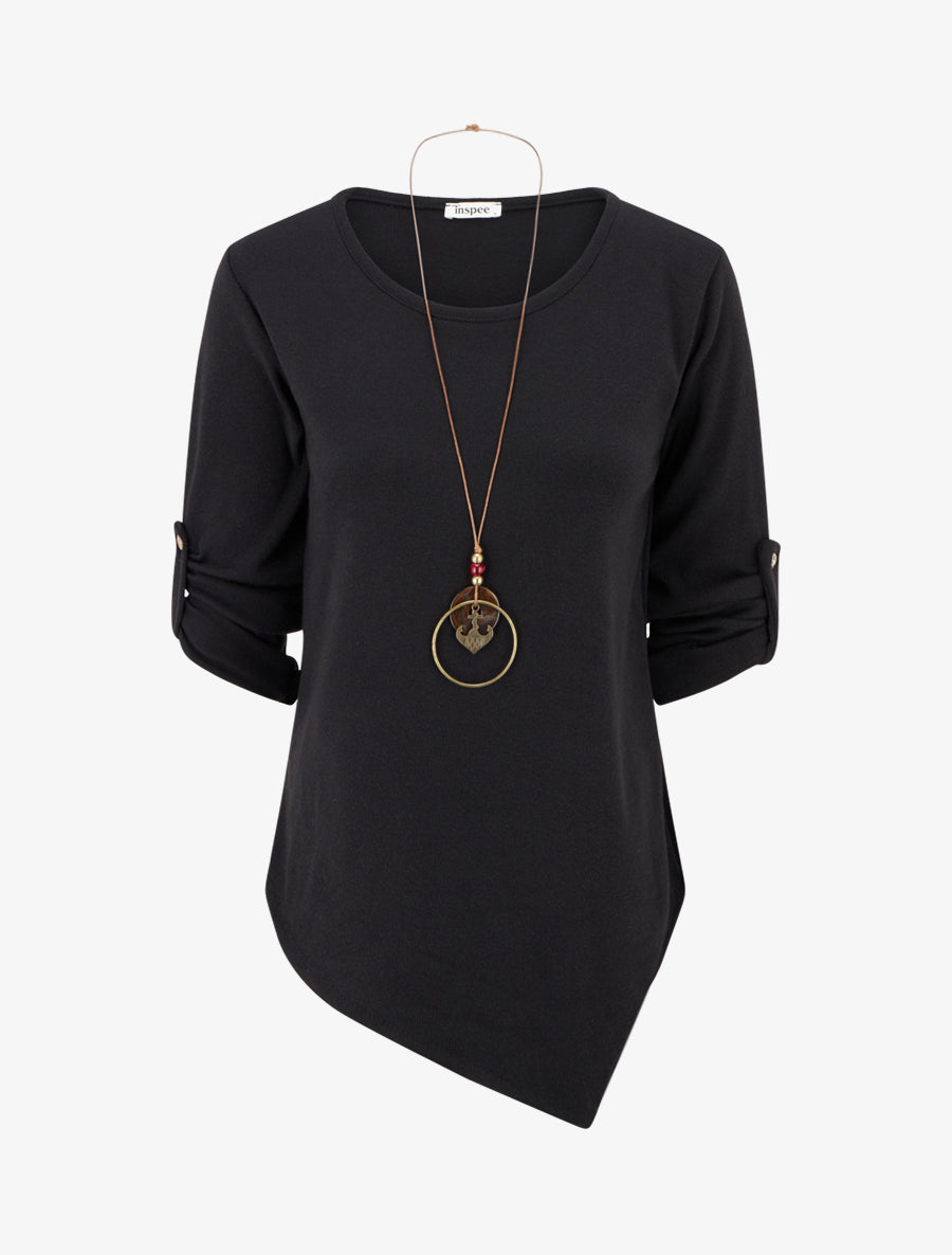 Asymmetrischer Pullover mit rundem Ausschnitt - Schwarz