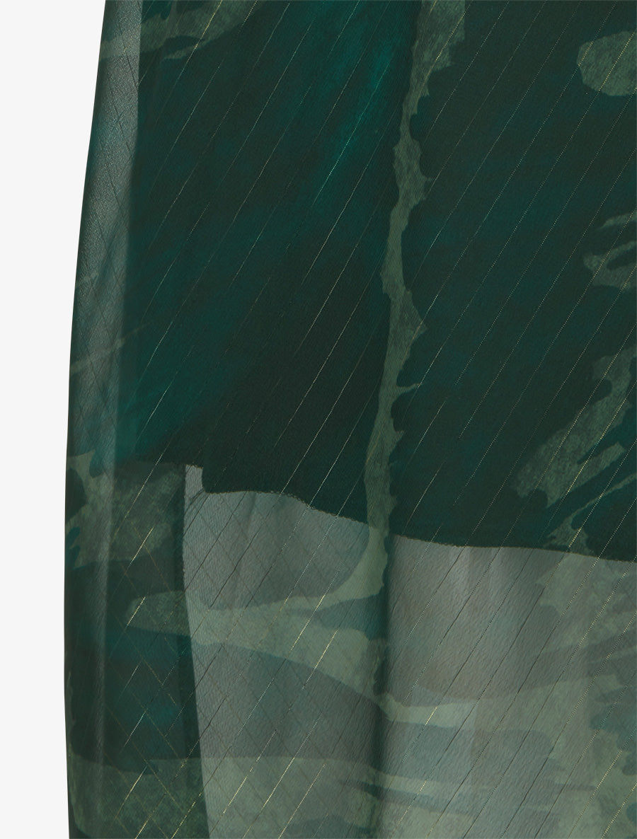 Langer Rock mit hoher Taille aus irisierendem Voile - Dunkelgrün