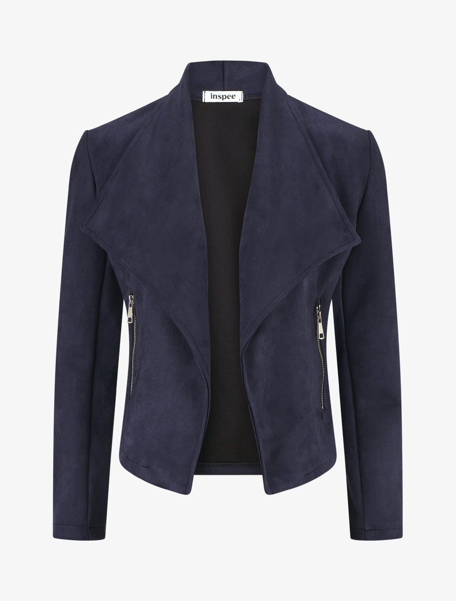 Jacke aus Velourslederimitat mit geradem Kragen und Reißverschluss