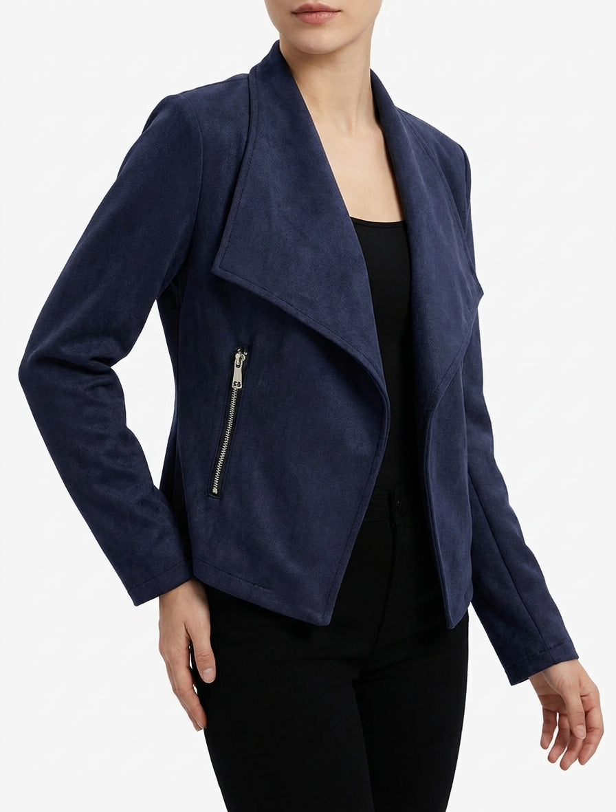 Jacke aus Velourslederimitat mit geradem Kragen und Reißverschluss