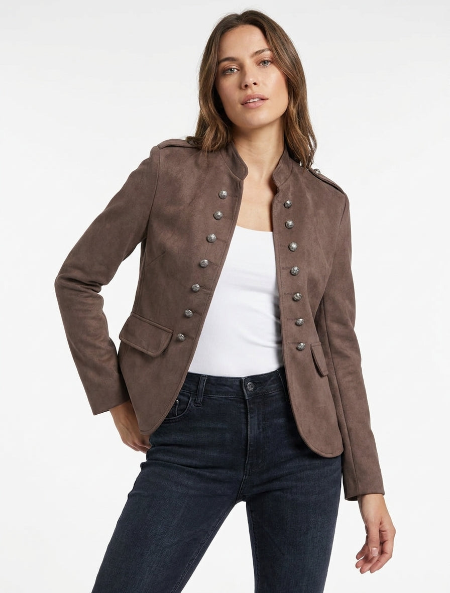 Wildlederjacke mit hohem Offizierskragen