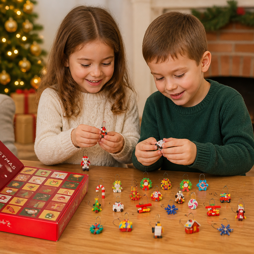 Adventskalender aus Bausteinen für Weihnachtsdekorationen