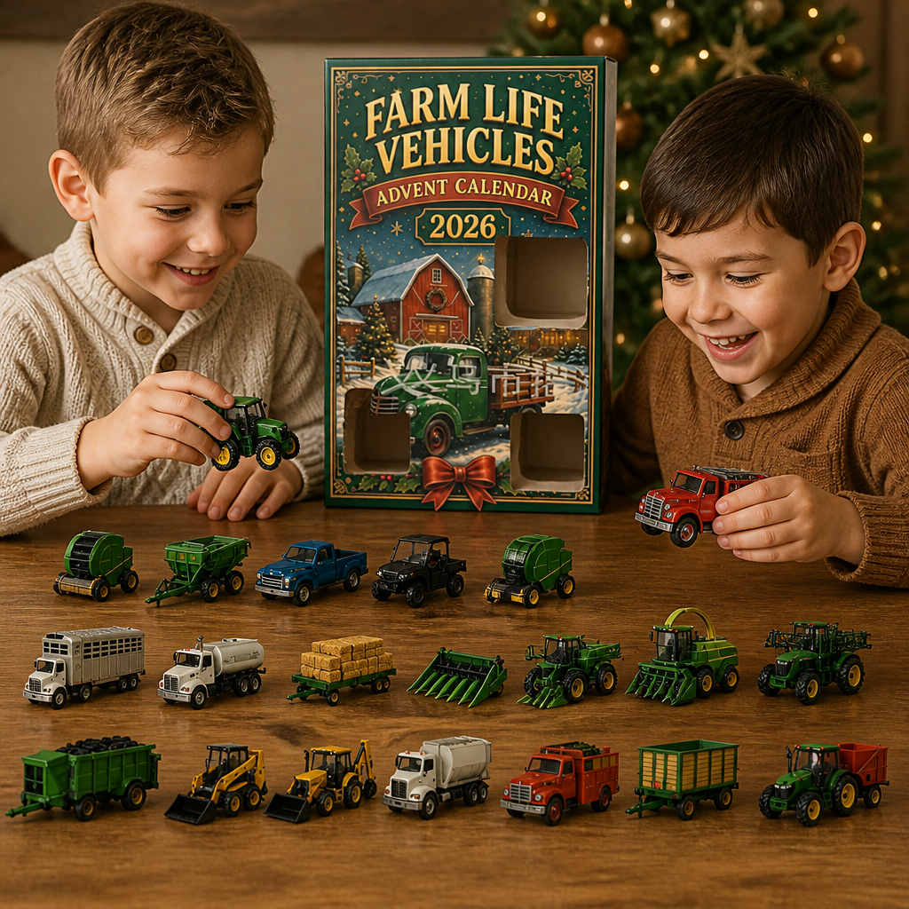Weihnachts-Adventskalender mit 24 Tagen und landwirtschaftlichen Fahrzeugen