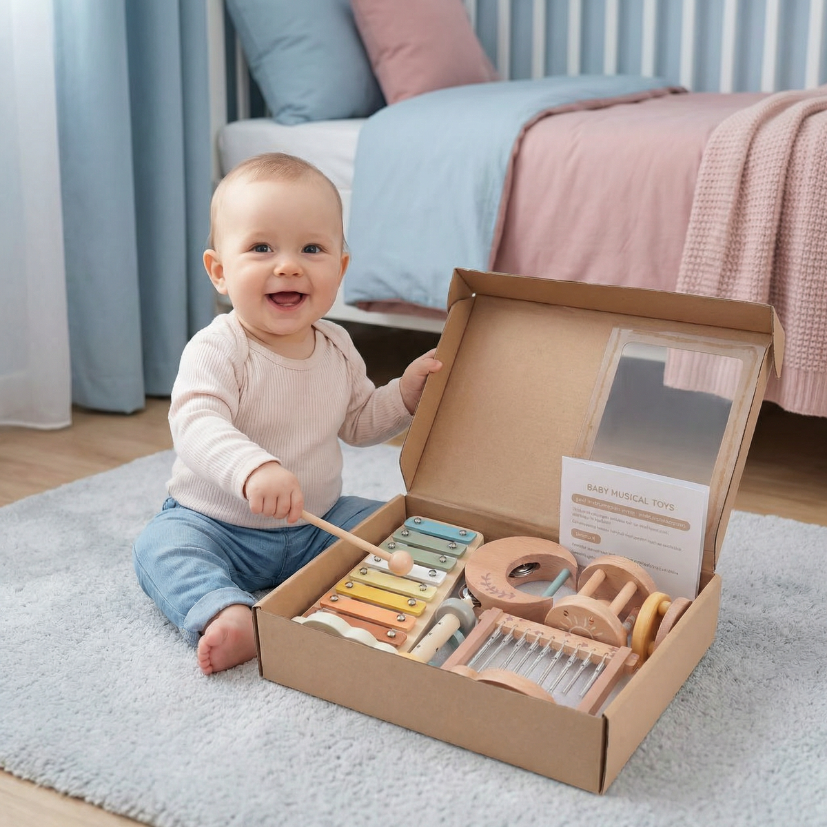 Holz-Instrumentenset für Babys – 6-teiliges sensorisches Musik- und Klangspielzeug