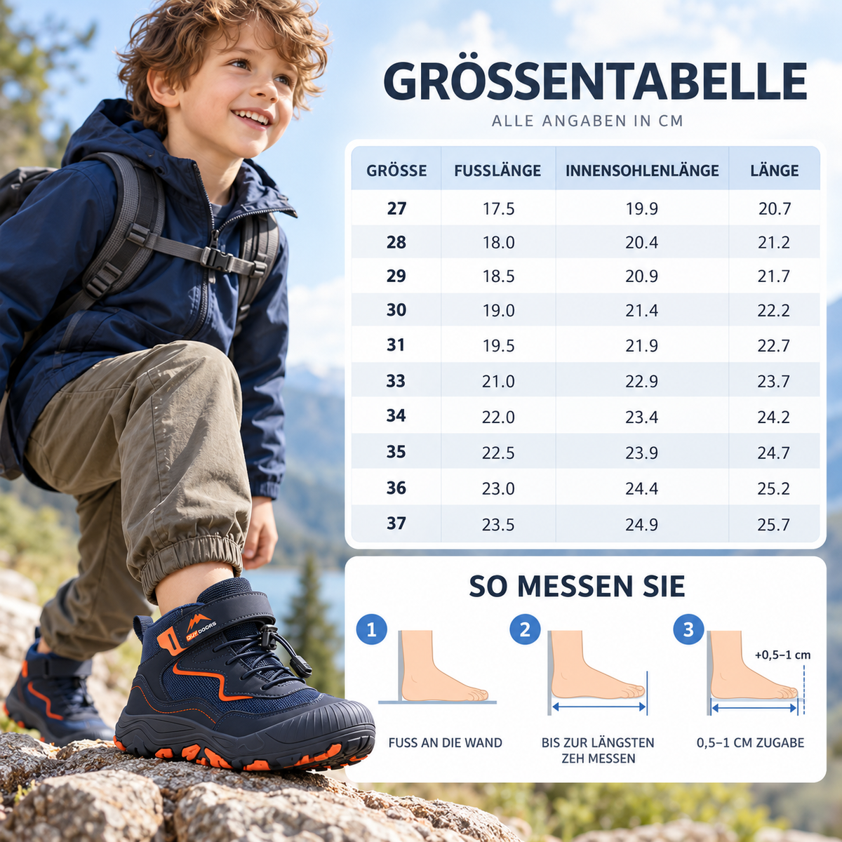 Kinder-Mittelhoch-Wanderstiefel mit praktischem Klettverschluss