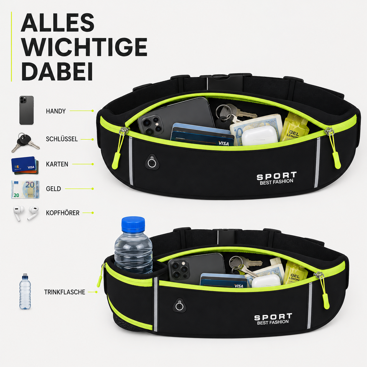 Laufgürtel wasserdicht mit Flaschenhalter – SprintFlex Duo