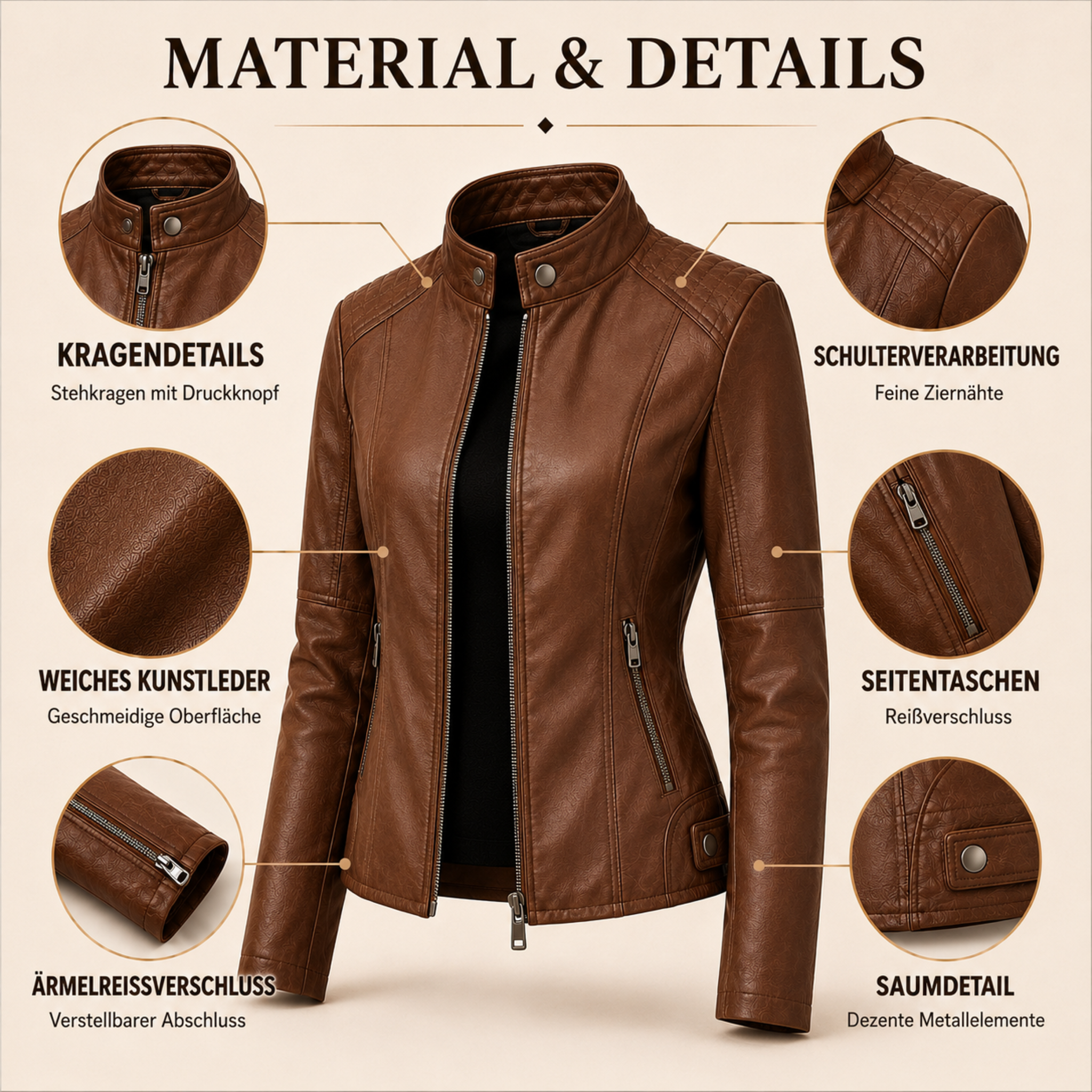 Lederjacke Damen mit figurbetontem Schnitt & zeitlosem Design – Eleganza Jacket