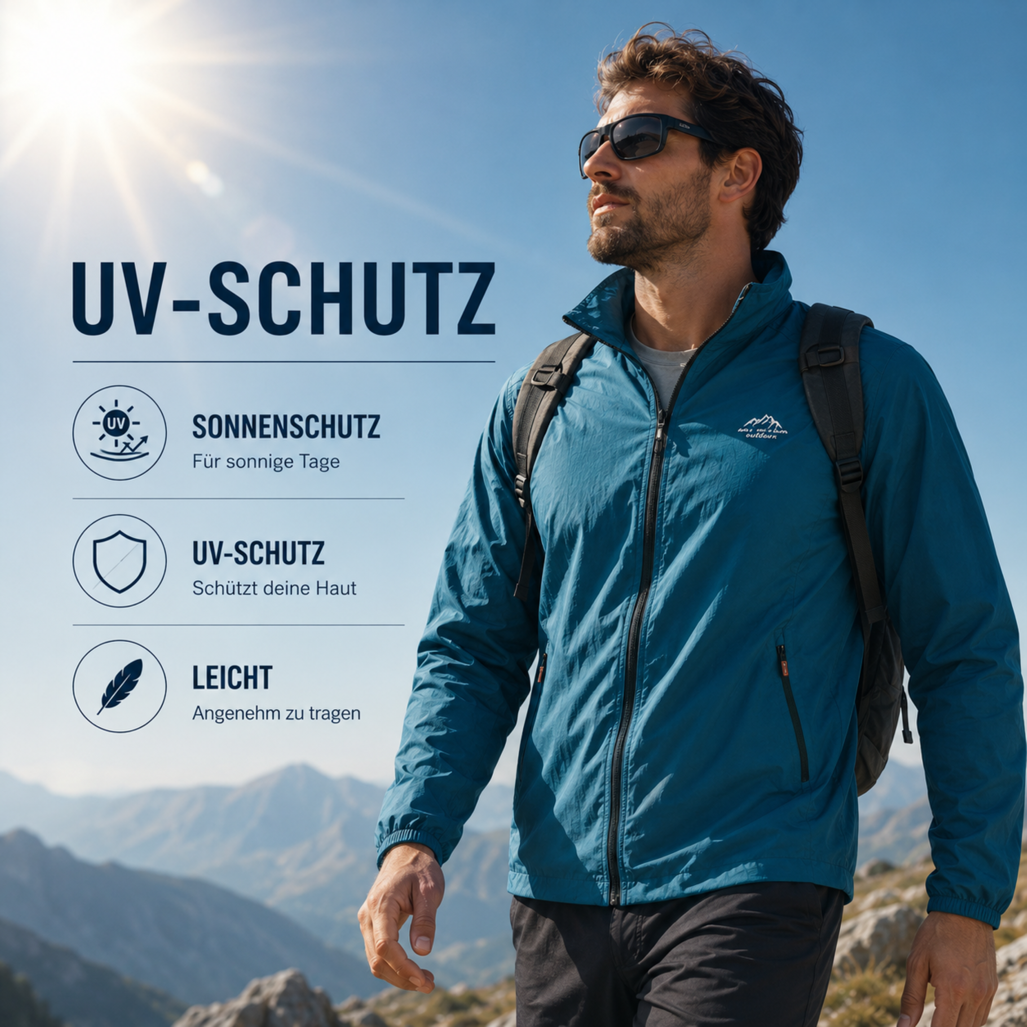 Leichte UV-Schutzjacke für Herren – Winddichte Sommer Outdoor Windjacke