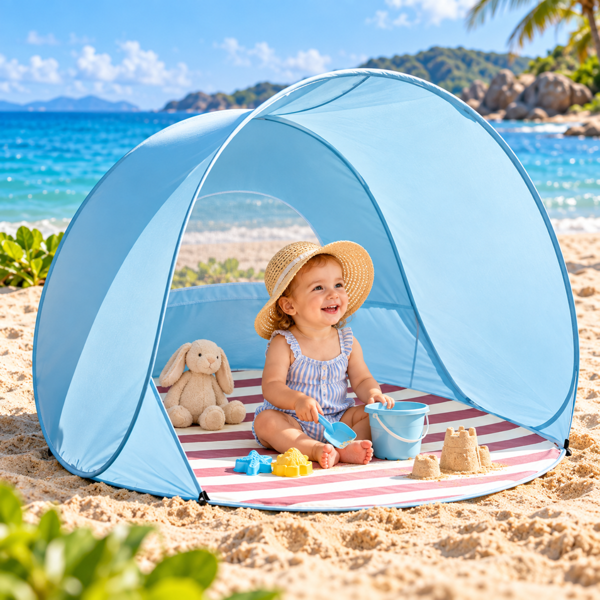 Baby Strandzelt | UPF 50+ Pop-Up Sonnenschutz – Himmelblau