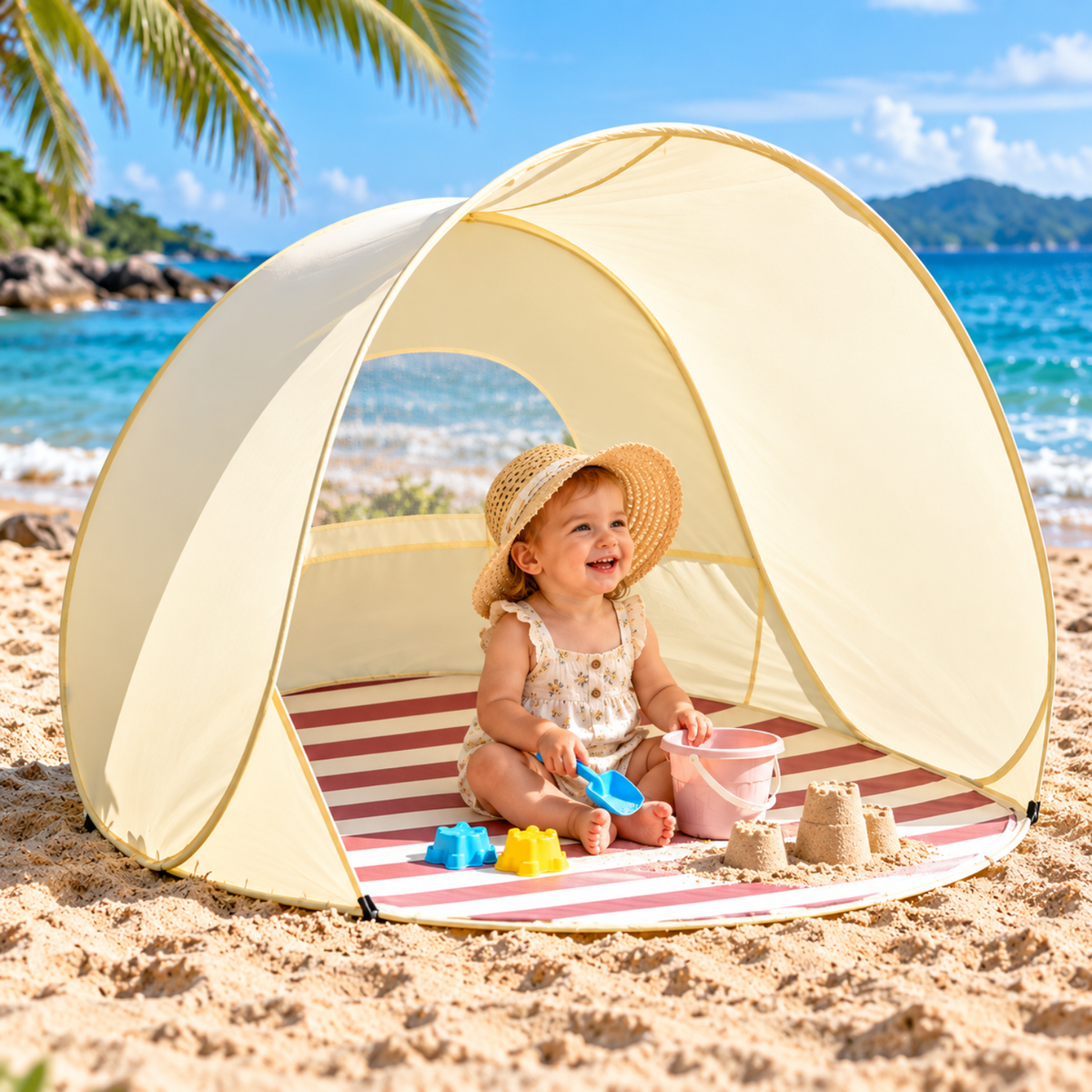 Baby Strandzelt | UPF 50+ Pop-Up Sonnenschutz – Vanilla Cream