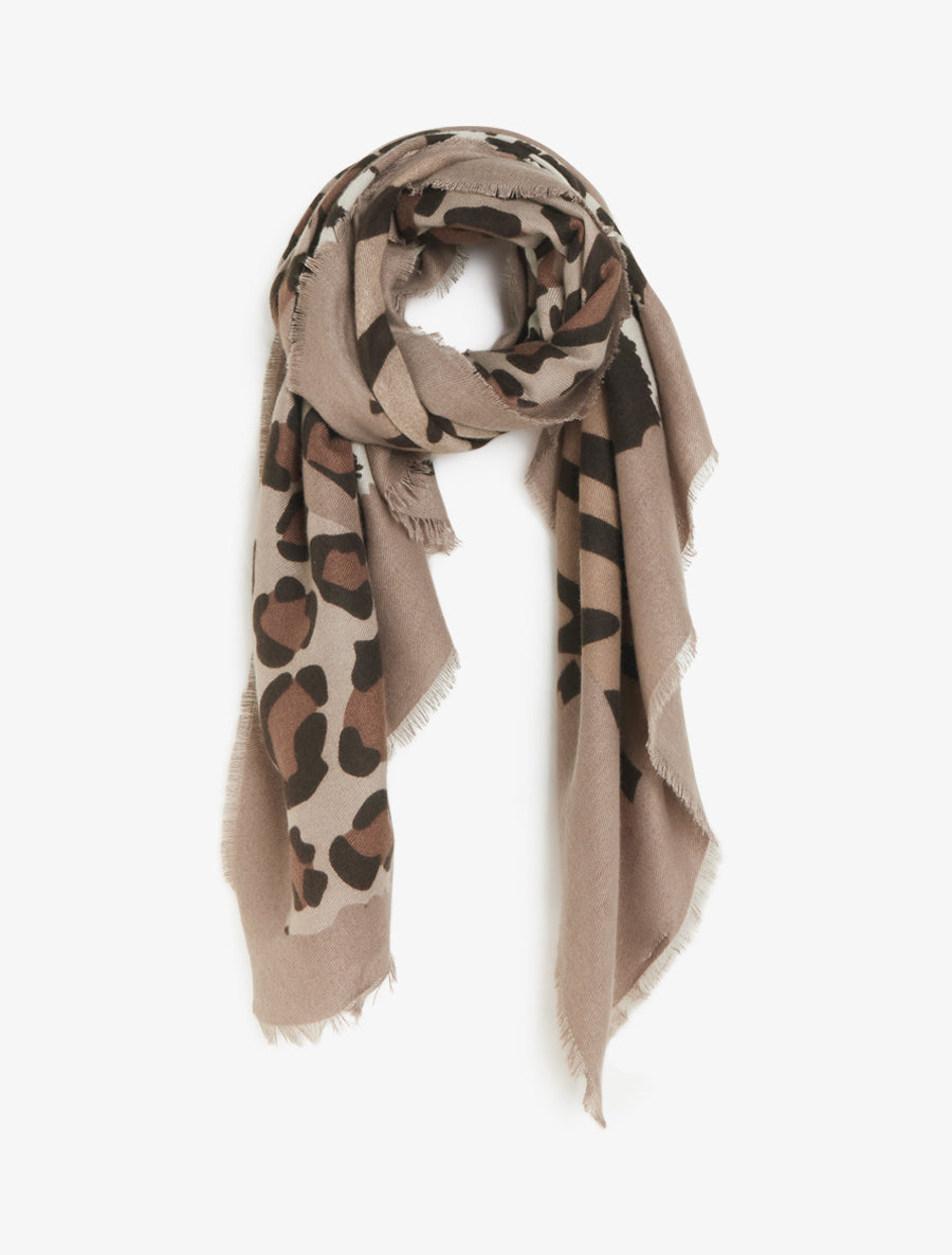 Schal mit Zebra- und Leopardenmuster - Beige