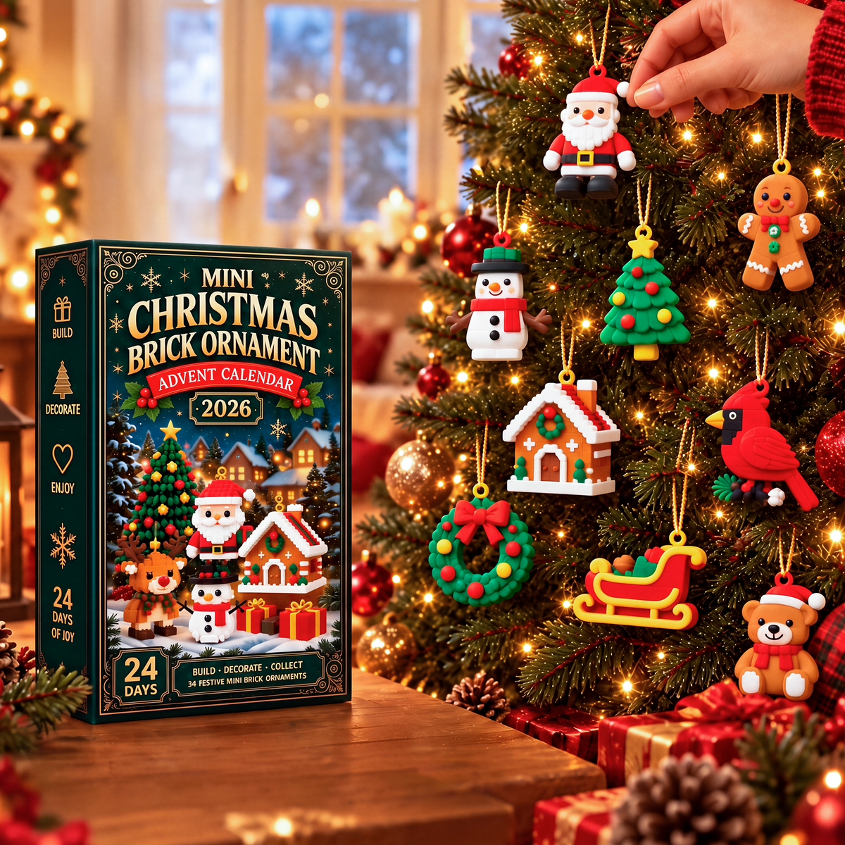 Weihnachts-Adventskalender mit Mini-Ornamenten aus Steinen