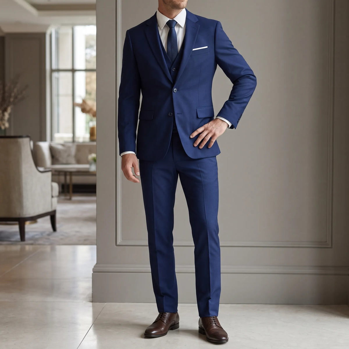 Marvento | Dreiteiliger Herrenanzug mit klassischer Hosenlänge für elegante Schuhe