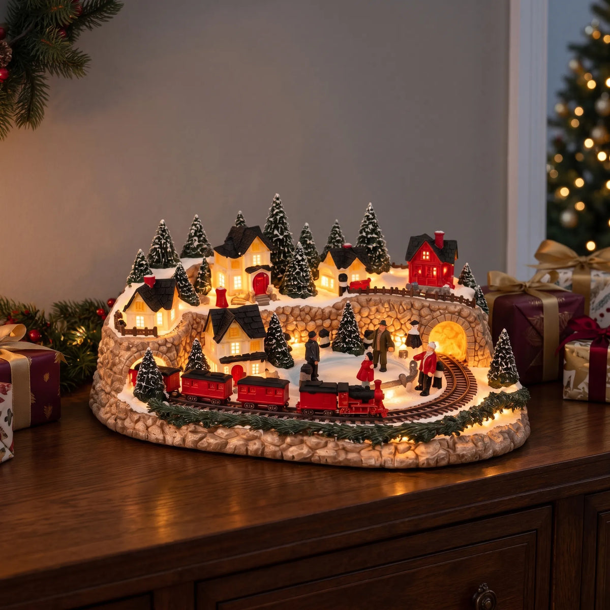 Melvira | Weihnachtszug & Eisbahn-Szene mit Strombetrieb und Licht