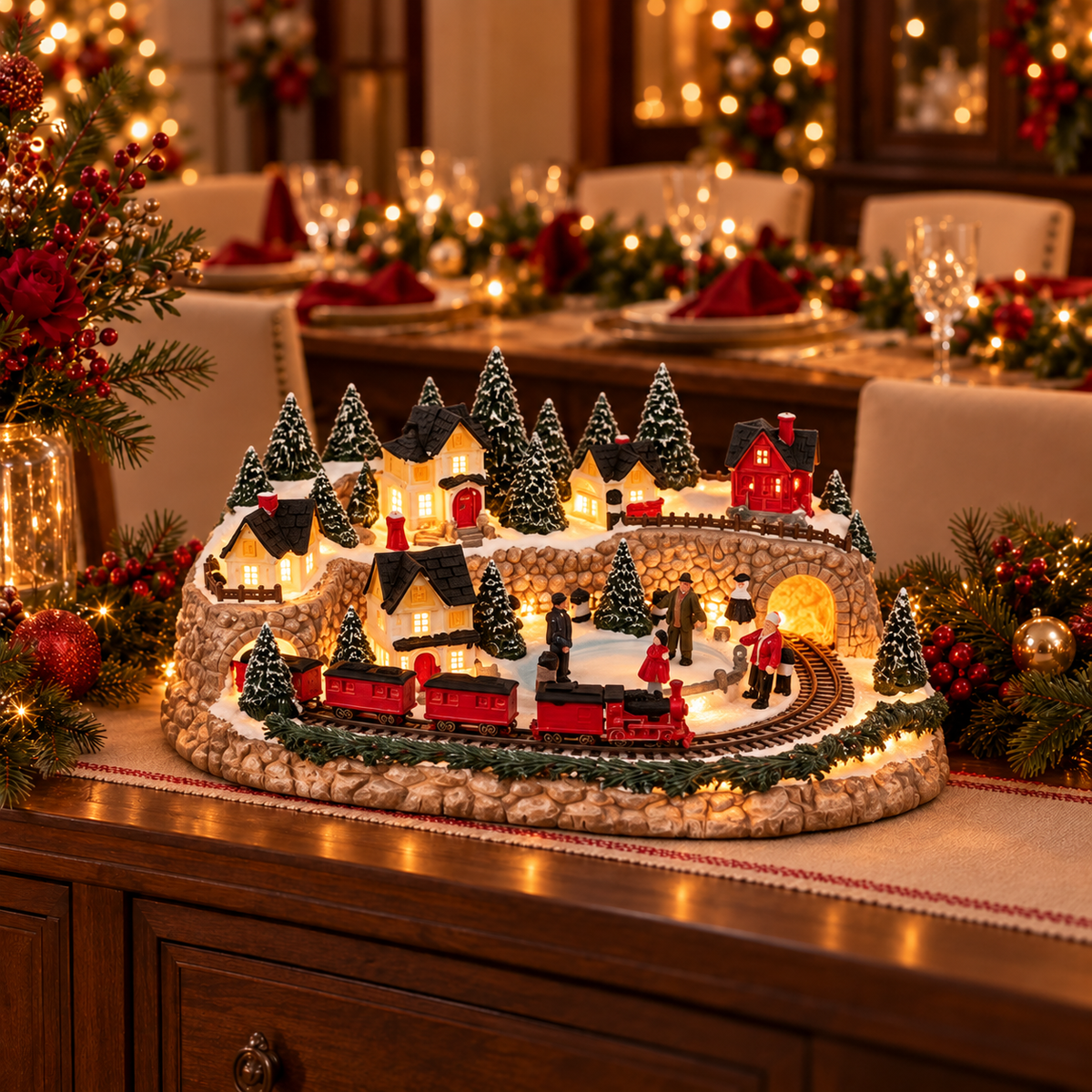 Melvira | Weihnachtszug & Eisbahn-Szene mit Strombetrieb und Licht