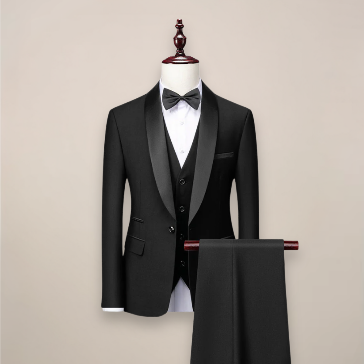 Herren-Smoking-Anzug dreiteilig mit Schalkragen – Formelle Abendgarderobe für Hochzeiten, Galas und Abendveranstaltungen