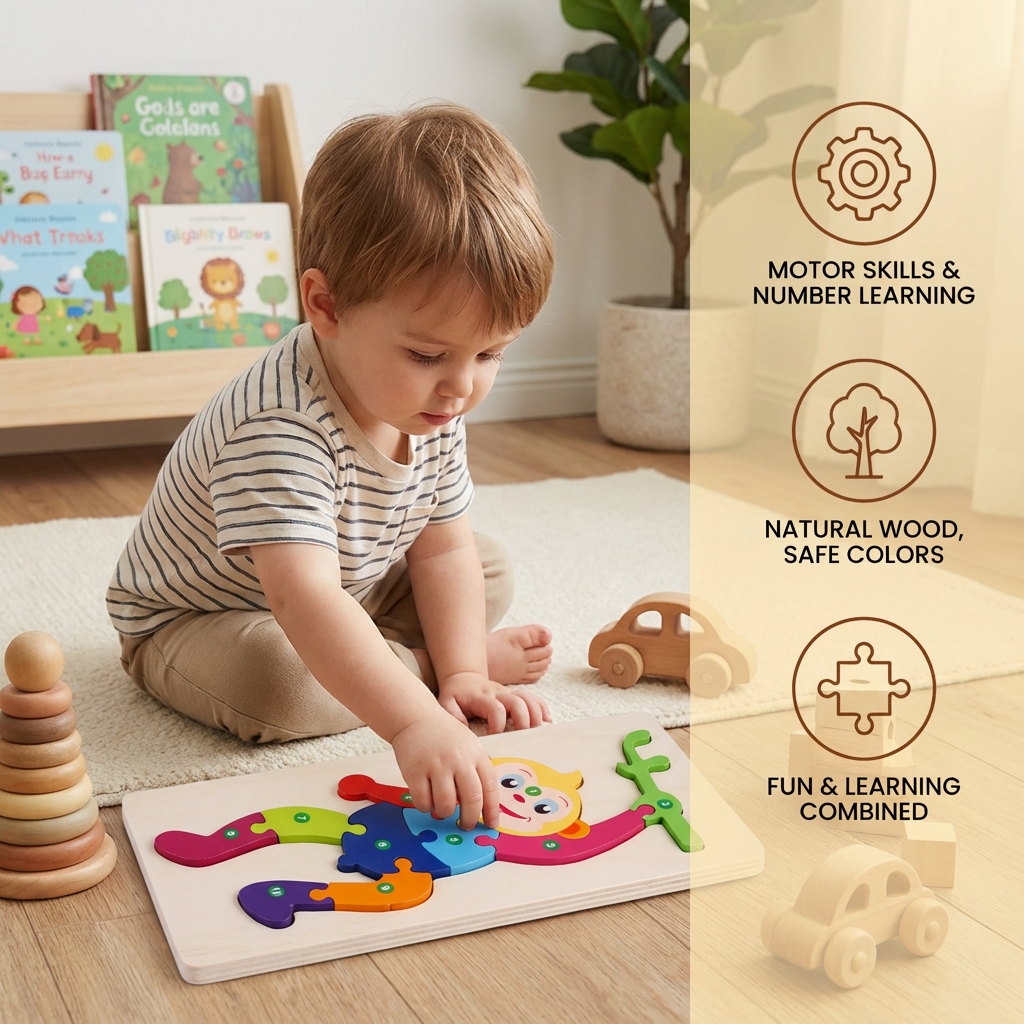 Holzpuzzle-Set für Kinder – Zahlen & Tiere Lernpuzzle