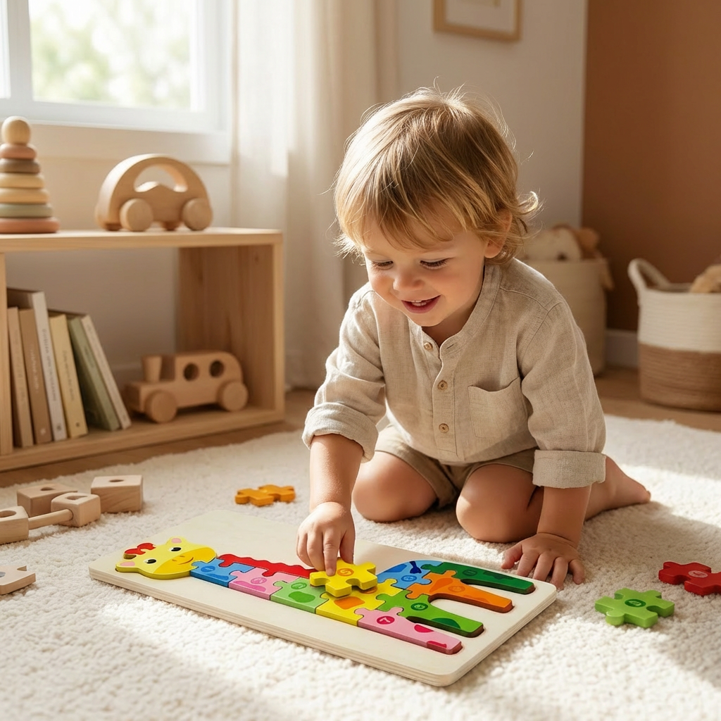 Holzpuzzle-Set für Kinder – Zahlen & Tiere Lernpuzzle