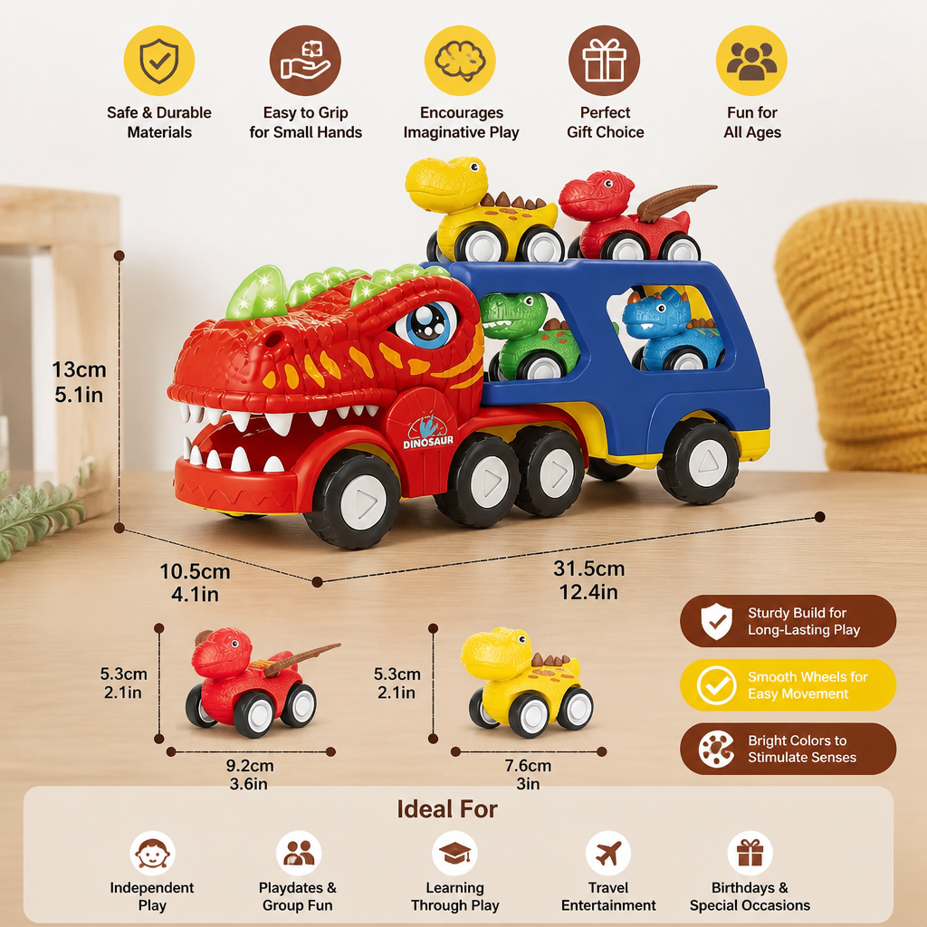 Dinosaurier-Transporter-Truck-Spielzeug-Set mit Mini-Dino-Autos