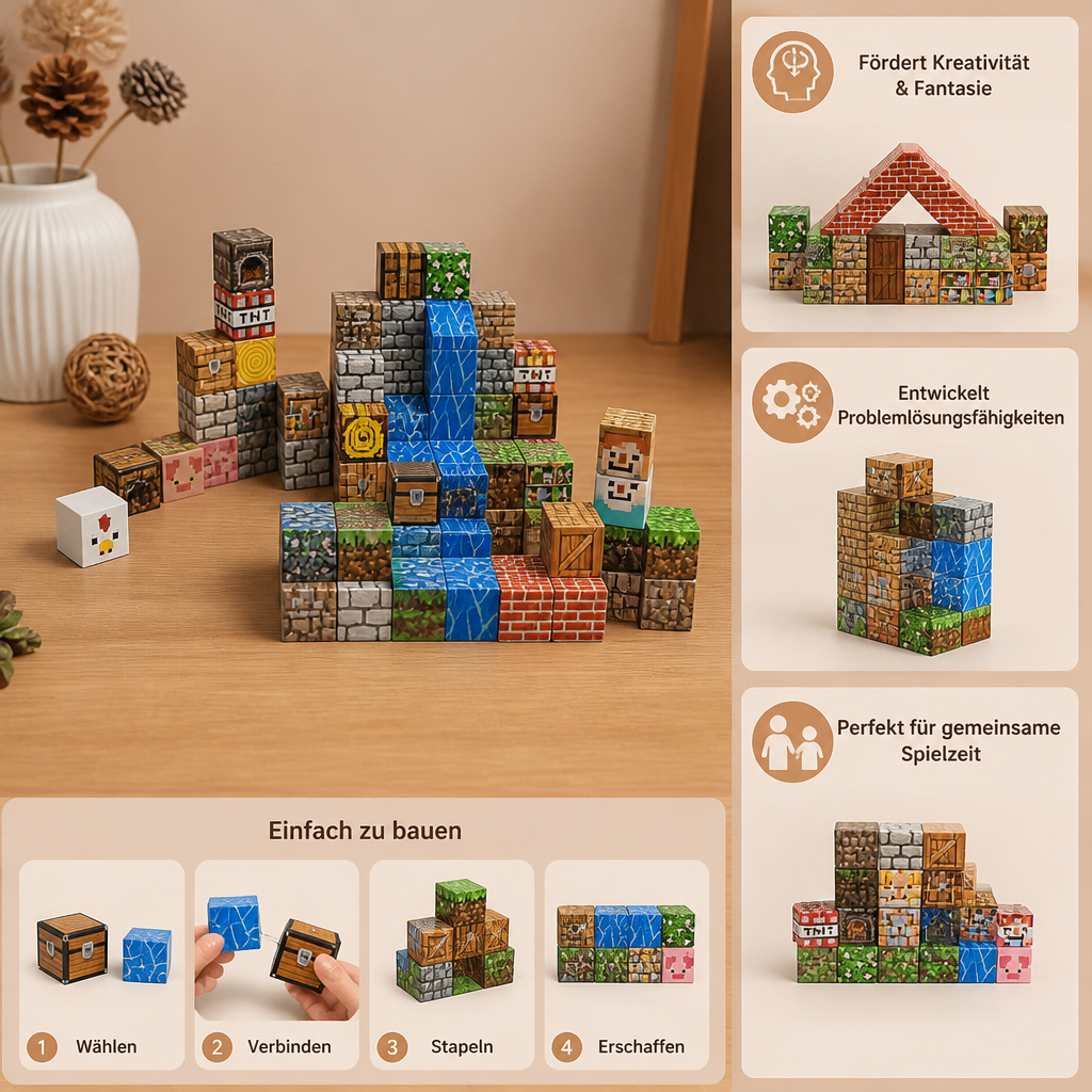 100-teiliges Magnetbaustein-Würfelset – Montessori-MINT-Konstruktionsspielzeug für Kinder