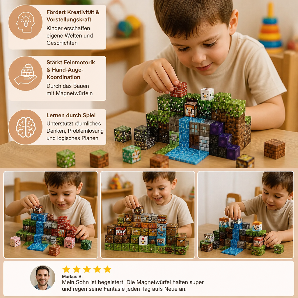100-teiliges Magnetbaustein-Würfelset – Montessori-MINT-Konstruktionsspielzeug für Kinder