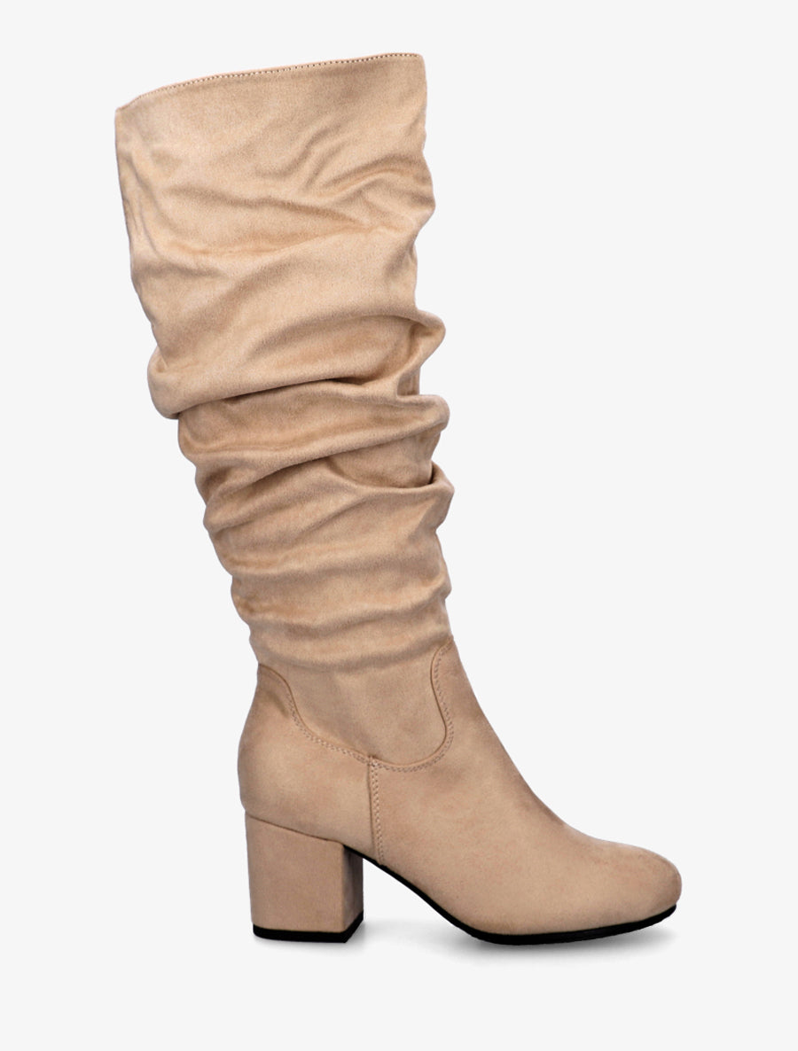 Stiefel mit Blockabsatz aus Velourslederimitat